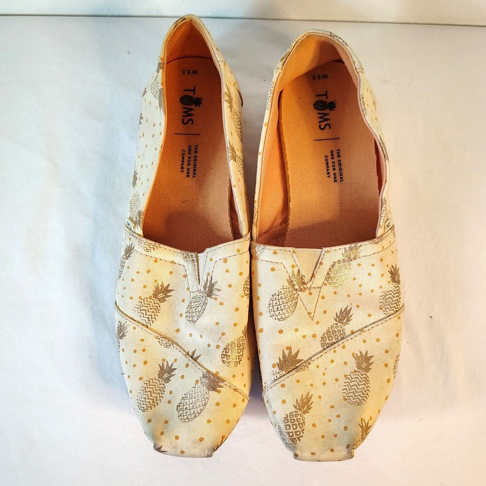 TOMS Classic Slip On Pineapple Print Shoes Womens 8.5 Tropical Gold Polka Dot - Picture 3 of 7